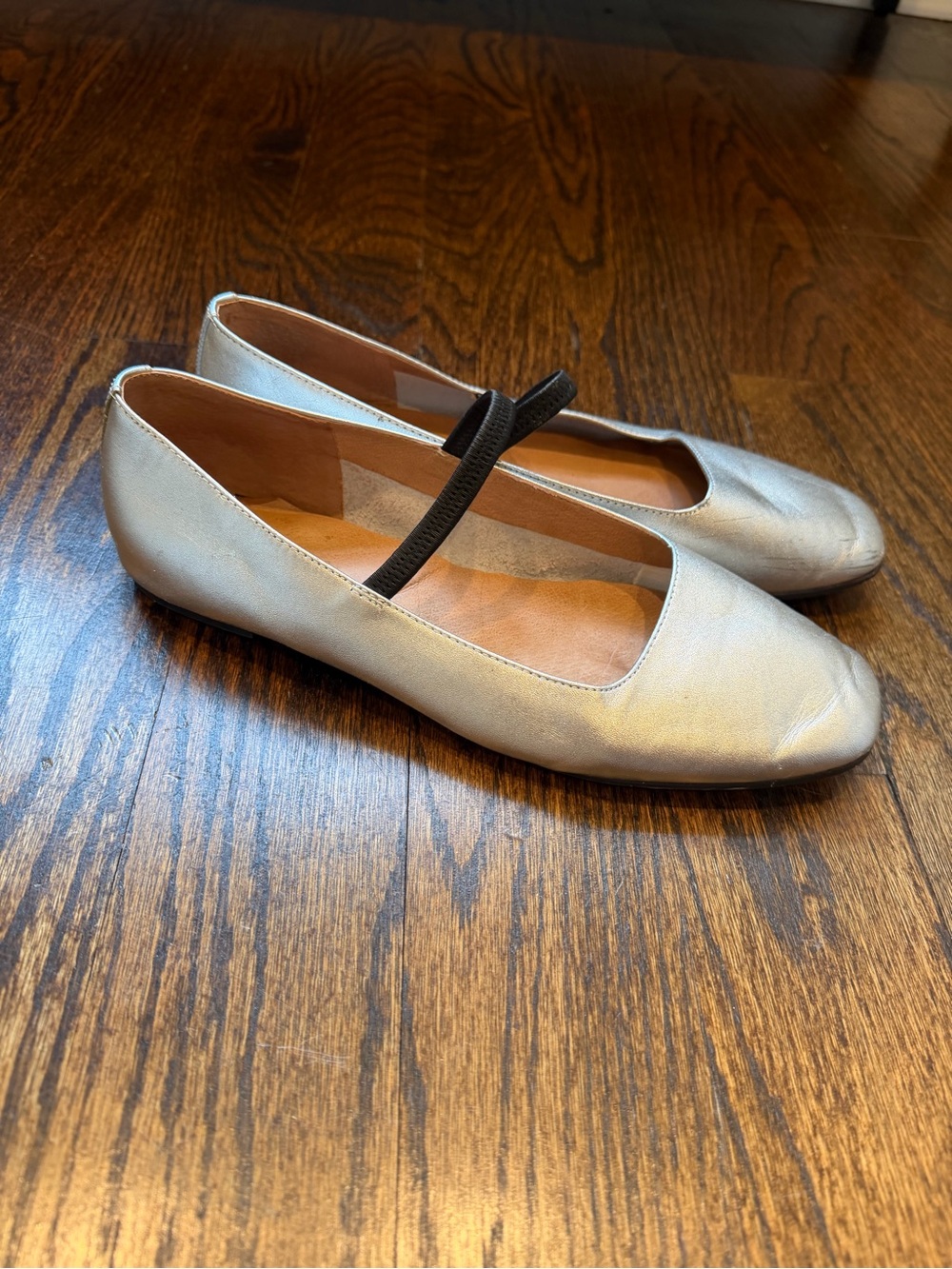 Madewell The Greta Metallic Silver Square-Toe Flats with Elastic Strap